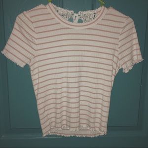 Pink and white lace up blouse